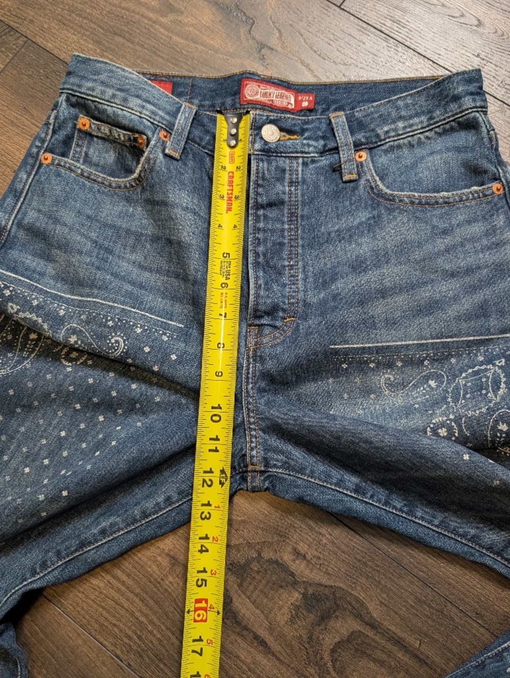 Lucky Legend Lucky Brand Drew Mom High Rise Taper Jeans Bandana Detailing Size 8 - Picture 4 of 10